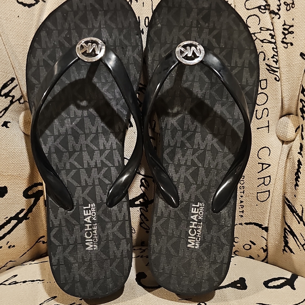 Michael Kors Black Logo Flip Flops